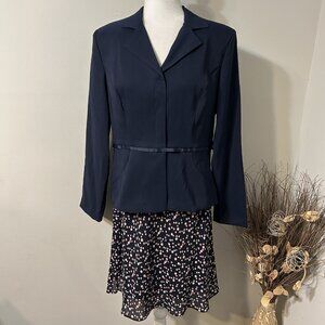 SUITS US Women 2pc SKIRT SUIT SET Navy Blue Jacket Pink Polka Dot Skirt Sz 13/14